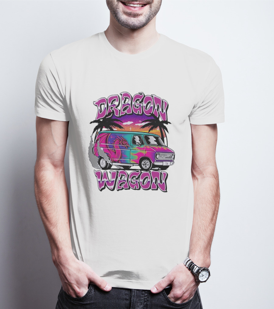 Dragon Wagon Van Tie Dye Sunset With Palm Trees T-Shirt