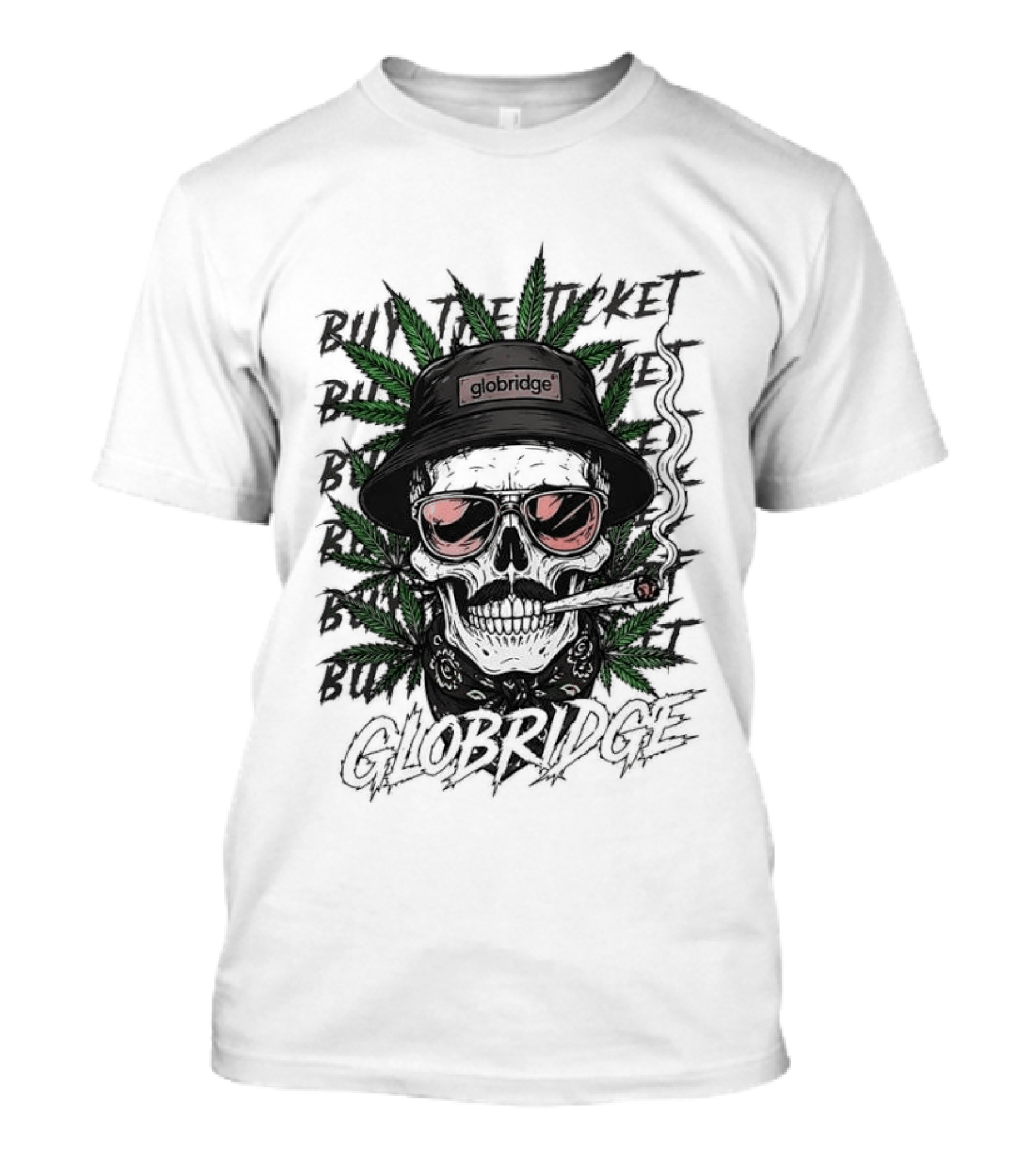 Globridge Skull Bucket Hat Smoking Cartoon Red Sunglasses And Leaf T-Shirt