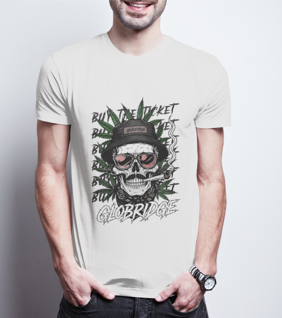 Globridge Skull Bucket Hat Smoking Cartoon Red Sunglasses And Leaf T-Shirt