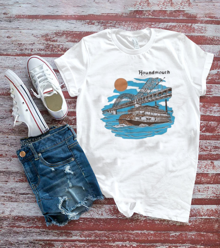 Houndmouth Riverboat Under Bridge With Sun And Waves T-Shirt