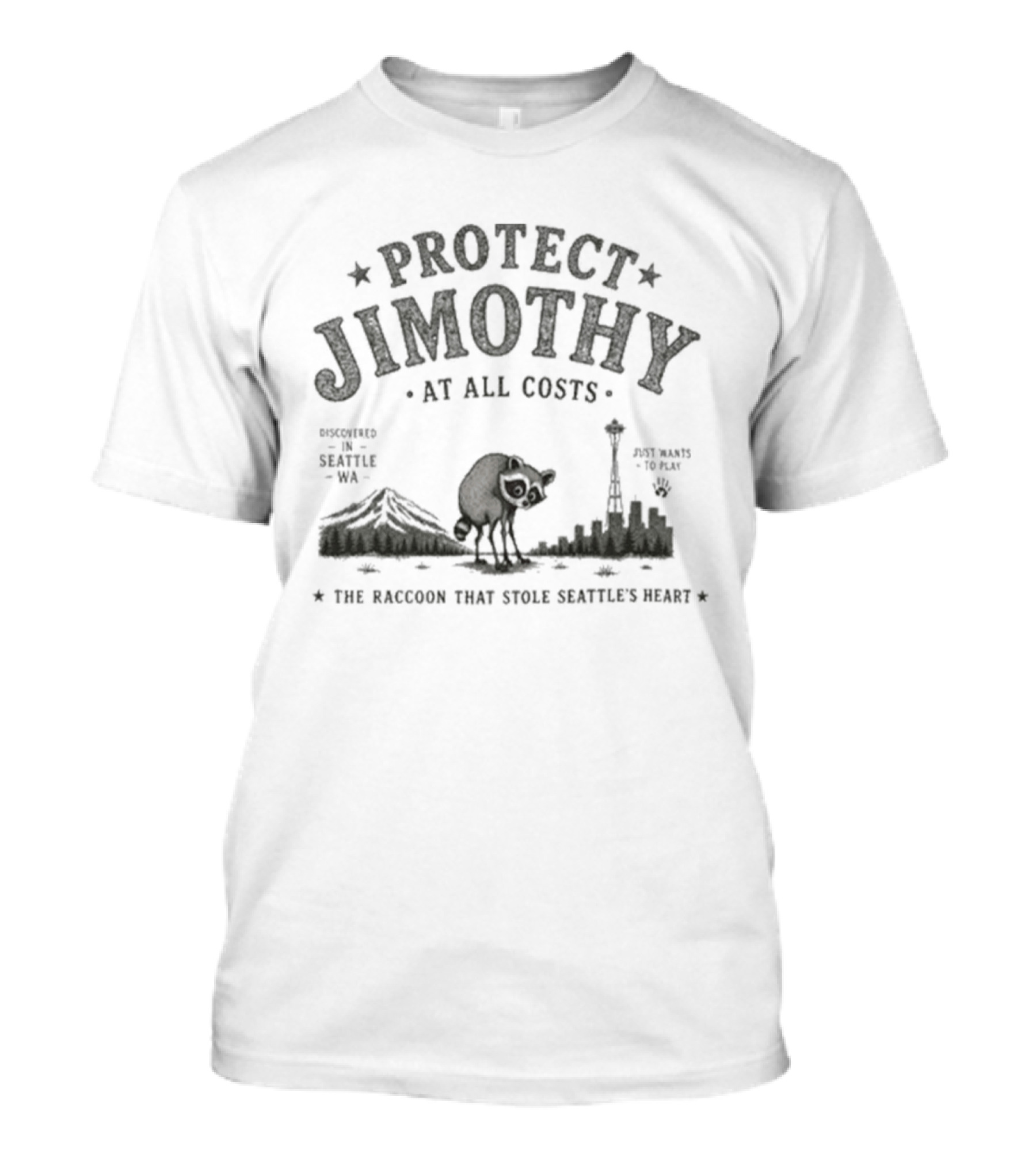Protect Jimothy Raccoon In Seattle Skyline Adventure T-Shirt