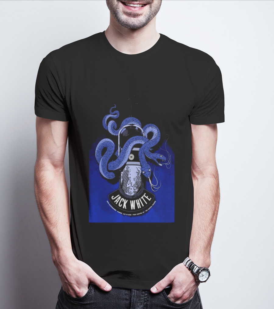 Jack White Tour Port Chester NY Jul 19 2026 Blue Snake Microphone T-Shirt