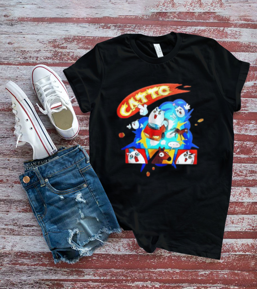 Catto Cartoon Cat Driving A Car With Funny Expressions And Comic Style Panels T-Shirt
