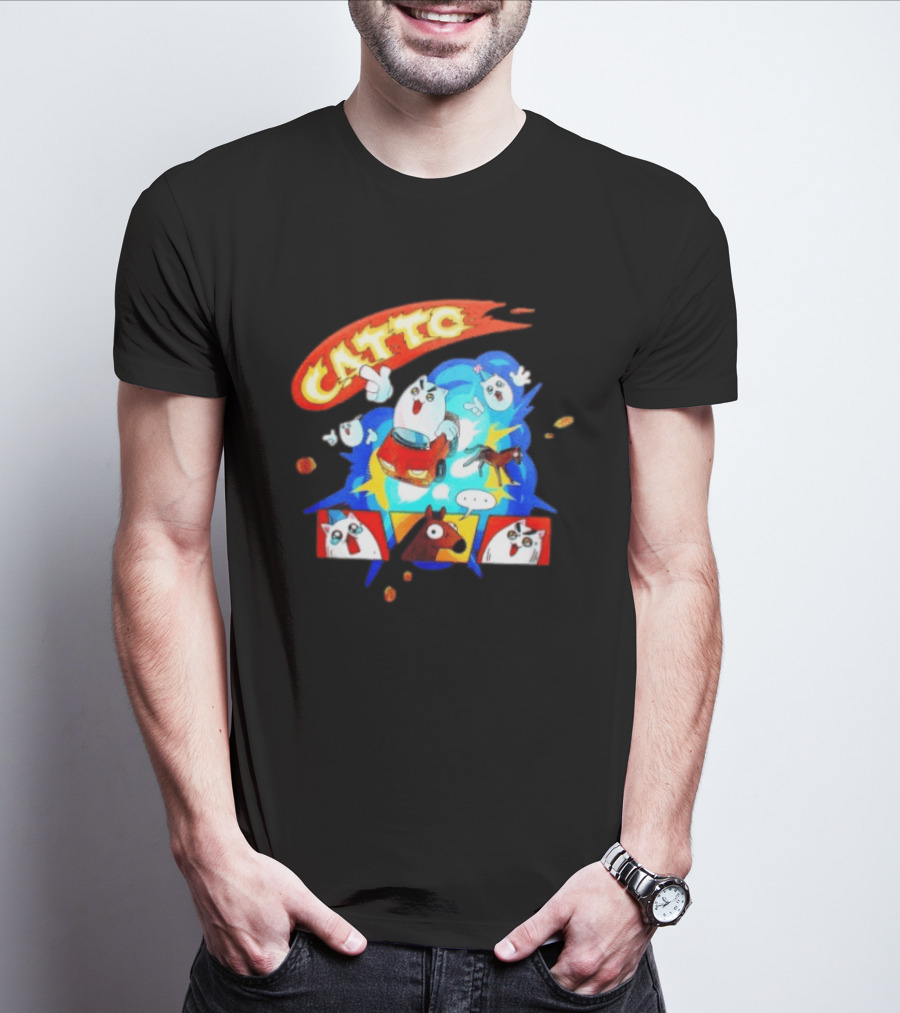 Catto Cartoon Cat Driving A Car With Funny Expressions And Comic Style Panels T-Shirt