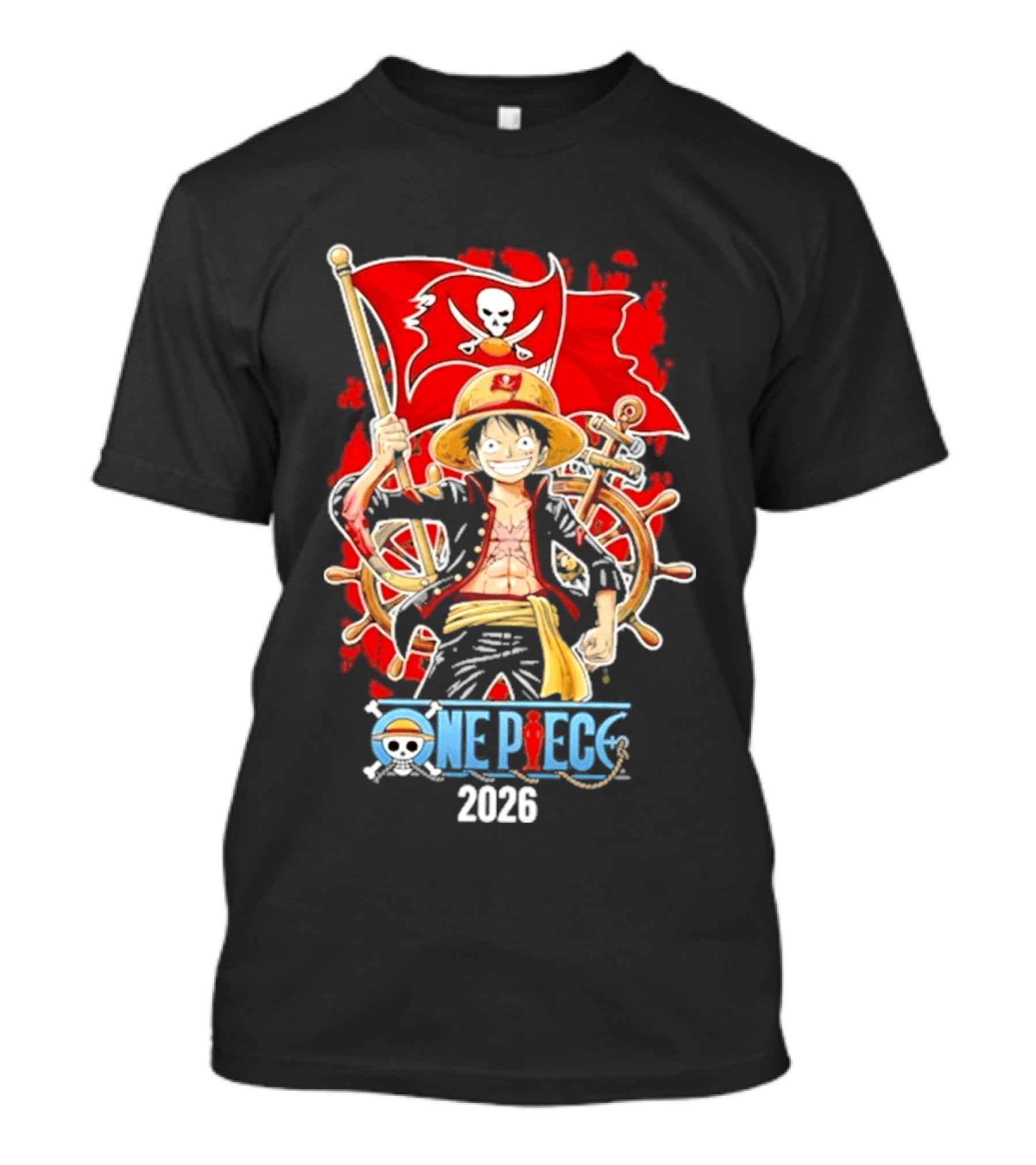 Tampa Bay Buccaneers One Piece Luffy 2026 Pirate Flag Adventure T-Shirt
