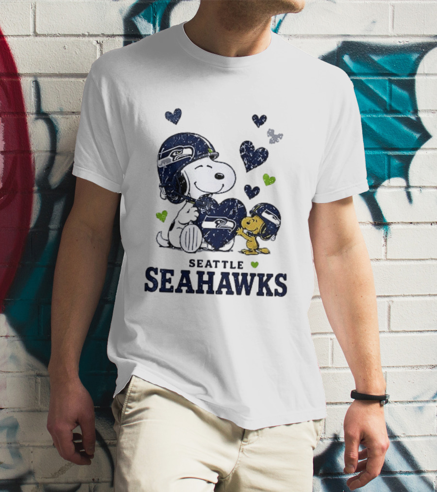 Seattle Seahawks Snoopy Peanuts Love Laughter Hearts T-Shirt