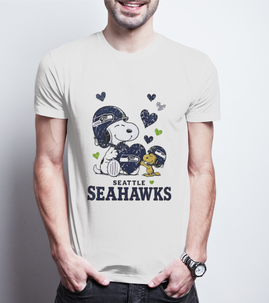 Seattle Seahawks Snoopy Peanuts Love Laughter Hearts T-Shirt