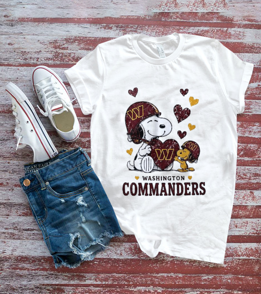 Washington Commanders Peanuts Snoopy Woodstock Love Laughter Hearts T-Shirt