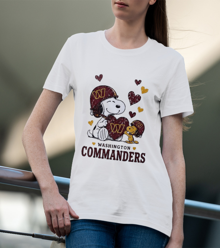 Washington Commanders Peanuts Snoopy Woodstock Love Laughter Hearts T-Shirt