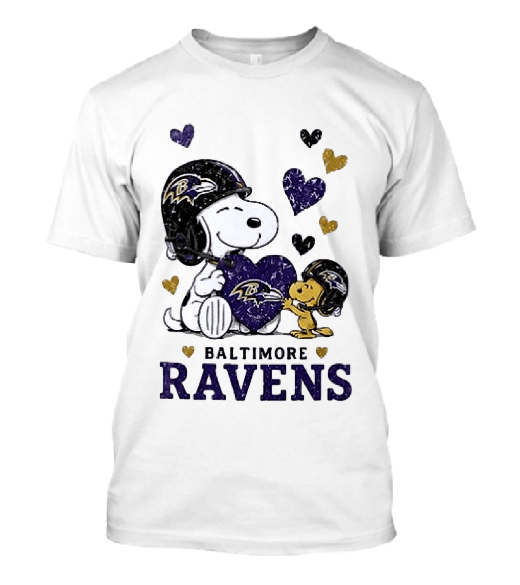 Baltimore Ravens Peanuts Snoopy Woodstock Love Laughter Hearts T-Shirt