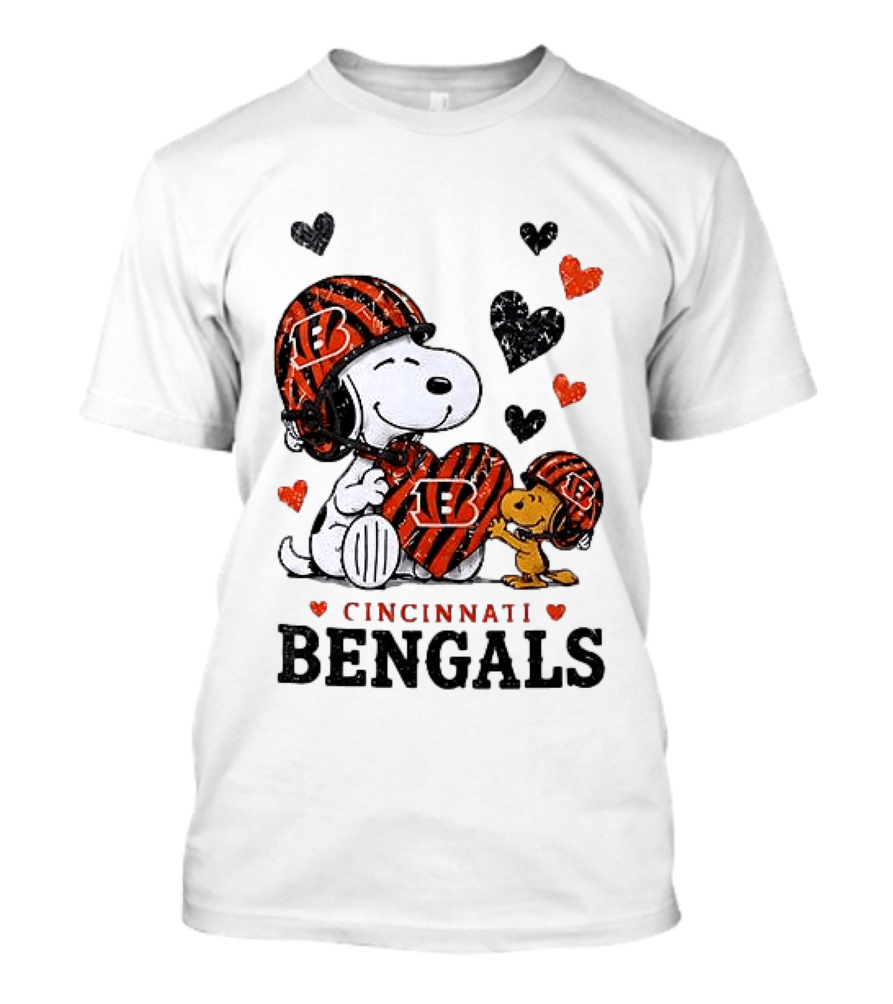 Cincinnati Bengals Peanuts Snoopy And Woodstock Love Hearts T-Shirt