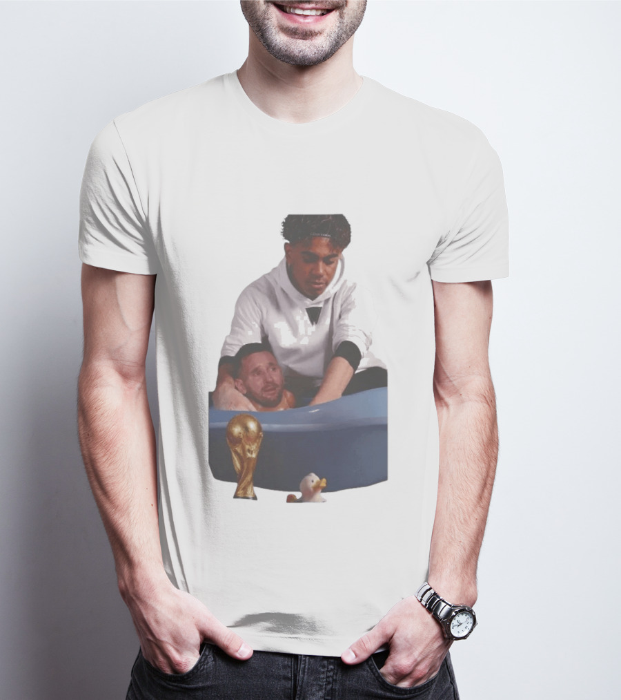 Messi Crying Bath Tub Trophy Football T-Shirt