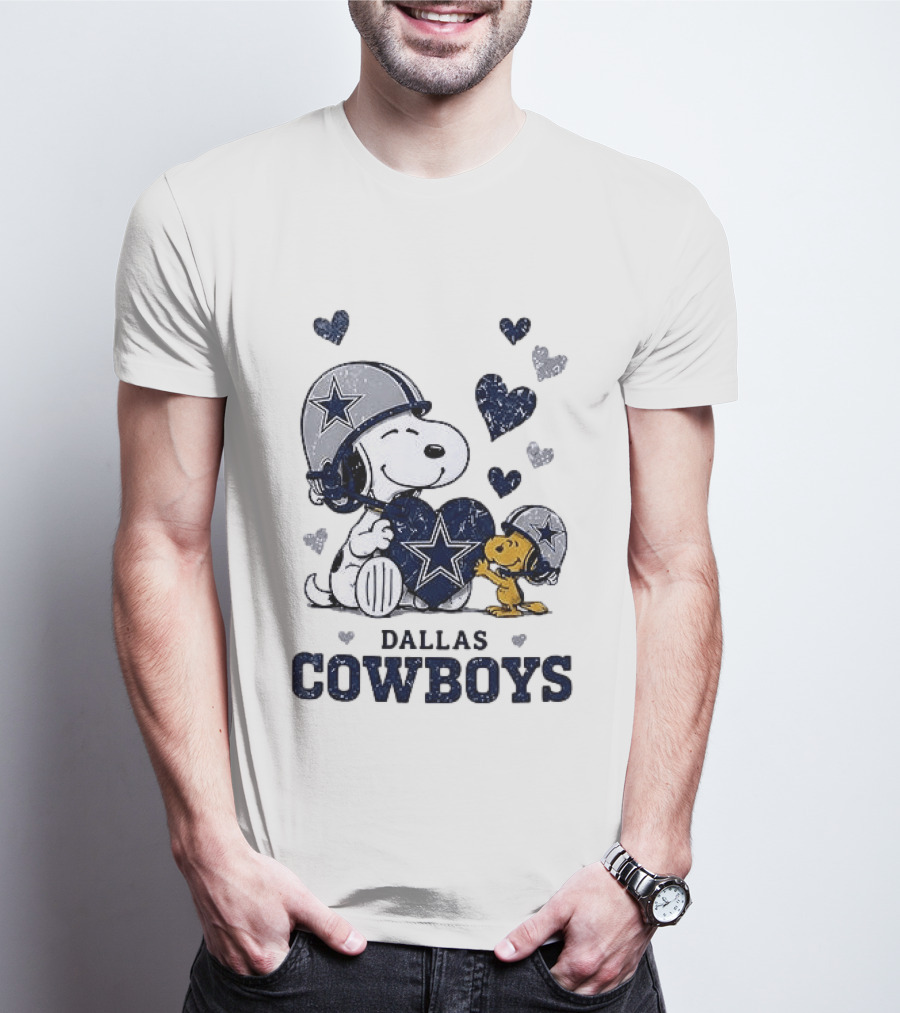 Dallas Cowboys Peanuts Snoopy Woodstock Love Hearts T-Shirt