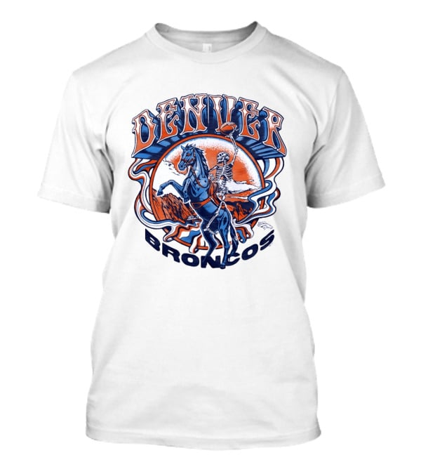 Denver Broncos Skeleton Horse Rider Football T-Shirt