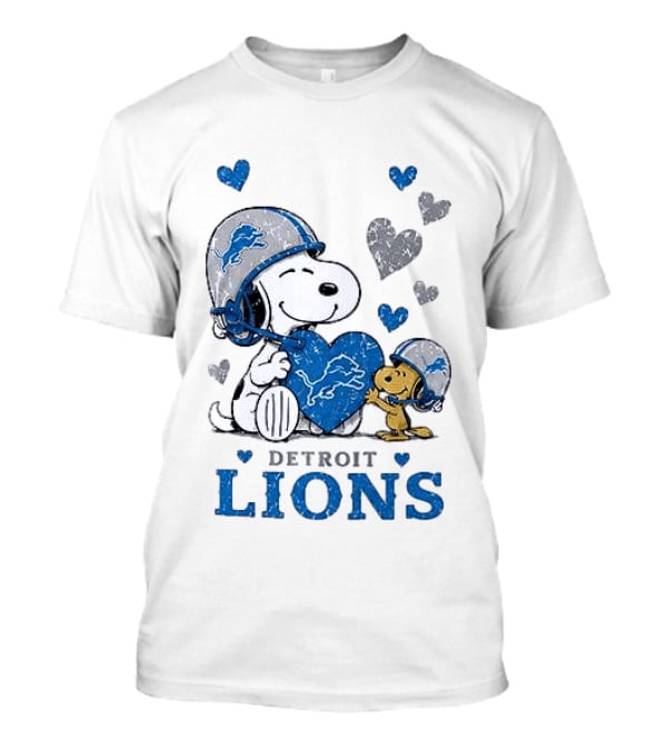 Detroit Lions Peanuts Snoopy Woodstock Heart Helmets Love T-Shirt