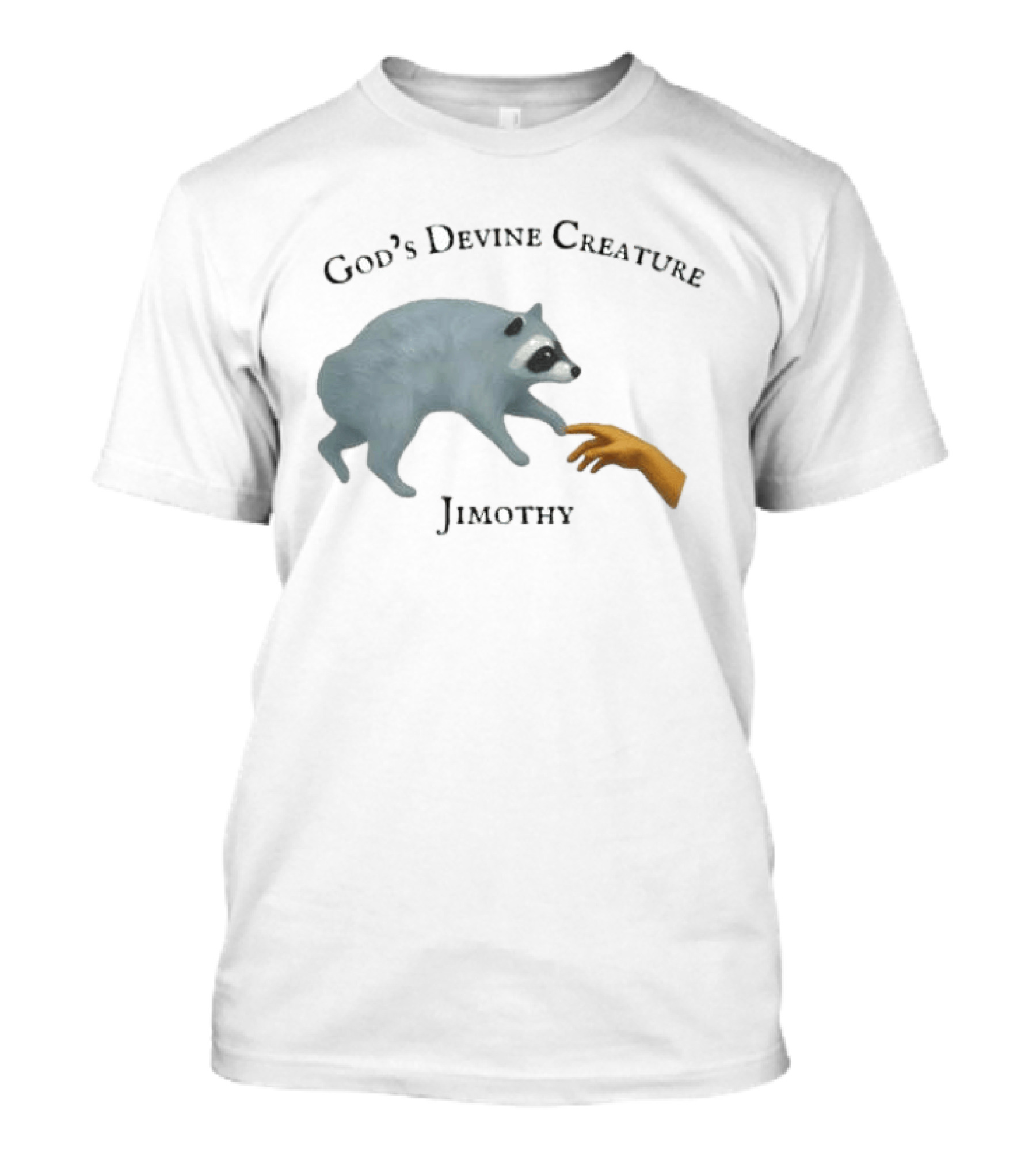 God's Divine Creature Raccoon Jimothy Meme Creation Of Adam T-Shirt
