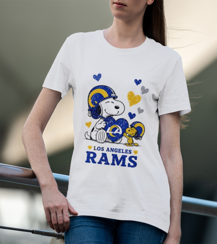 Los Angeles Rams Peanuts Snoopy Love Laughter Hearts T-Shirt