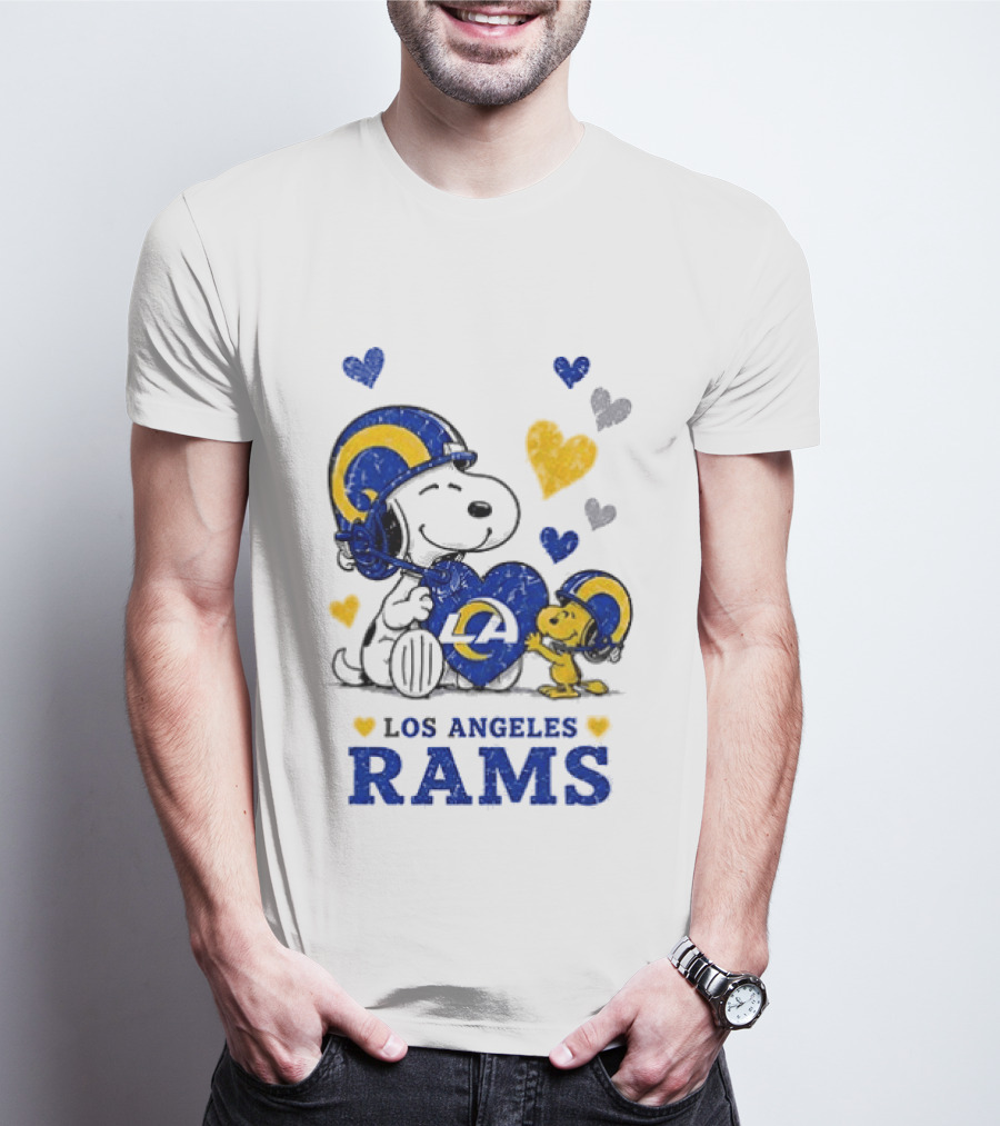 Los Angeles Rams Peanuts Snoopy Love Laughter Hearts T-Shirt