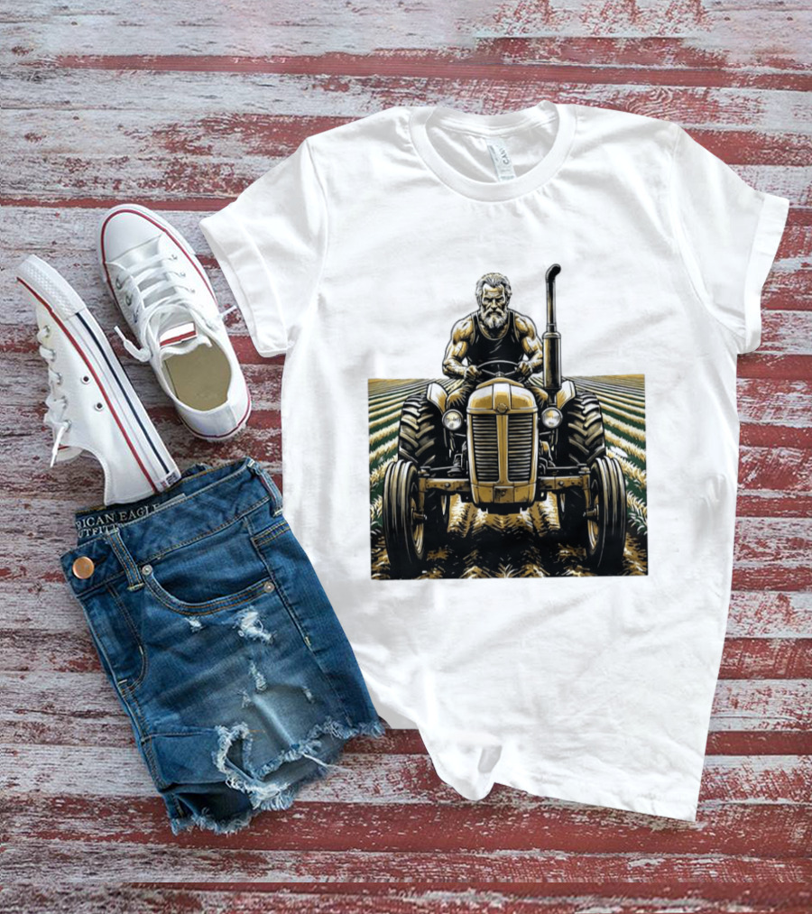 Muscular Farmer Tractor Field T-Shirt