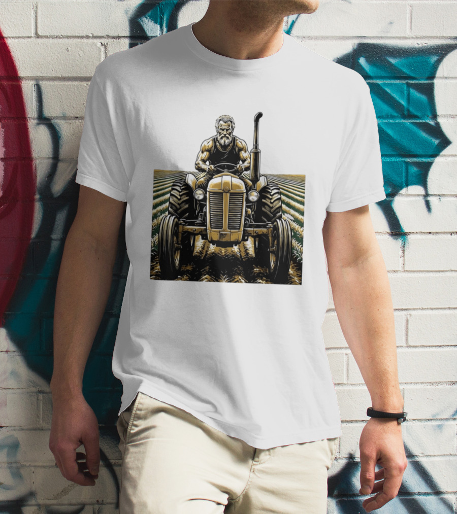 Muscular Farmer Tractor Field T-Shirt
