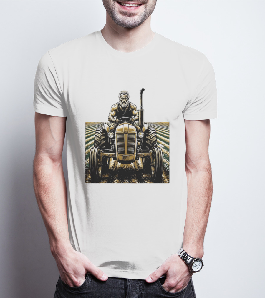 Muscular Farmer Tractor Field T-Shirt