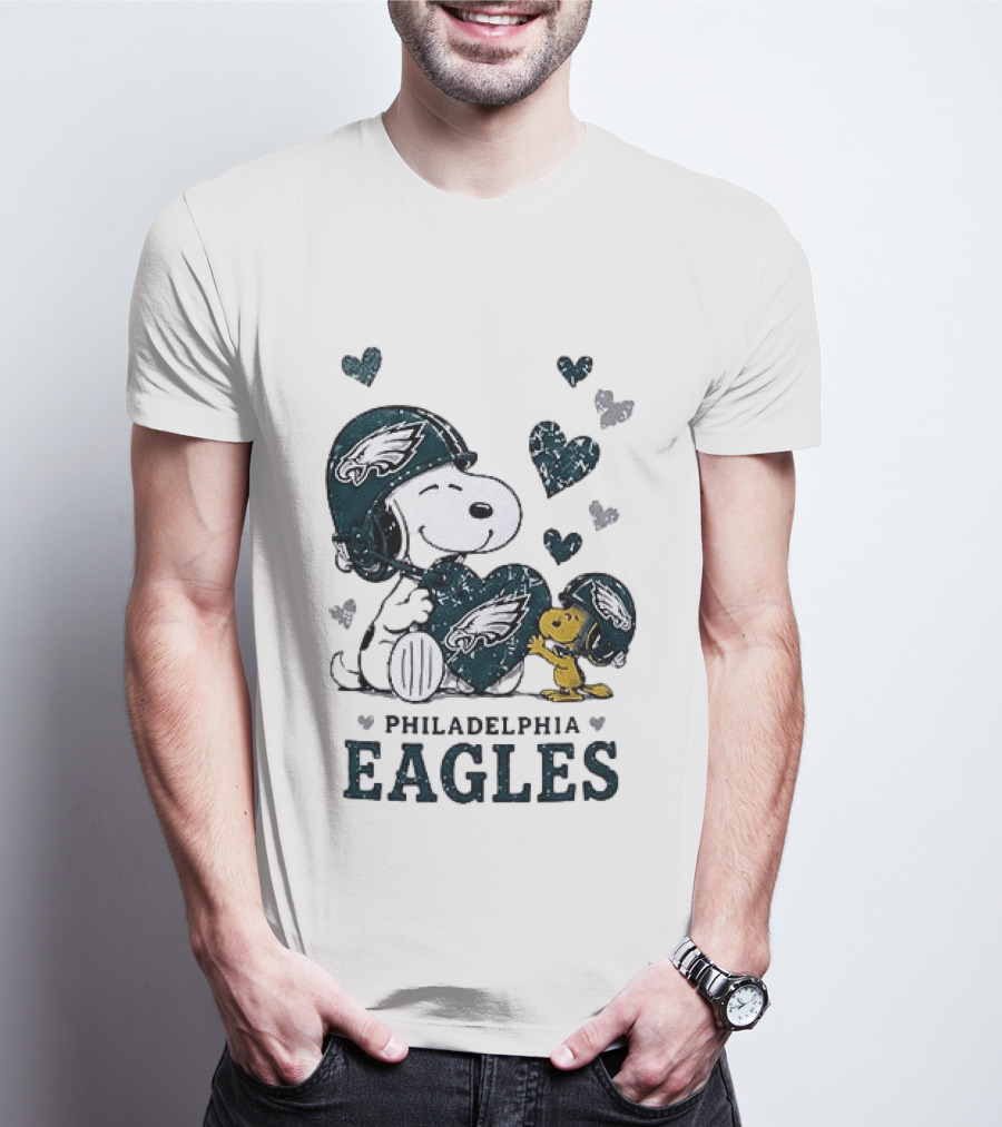 Philadelphia Eagles Snoopy Woodstock Love Hearts Collaboration T-Shirt