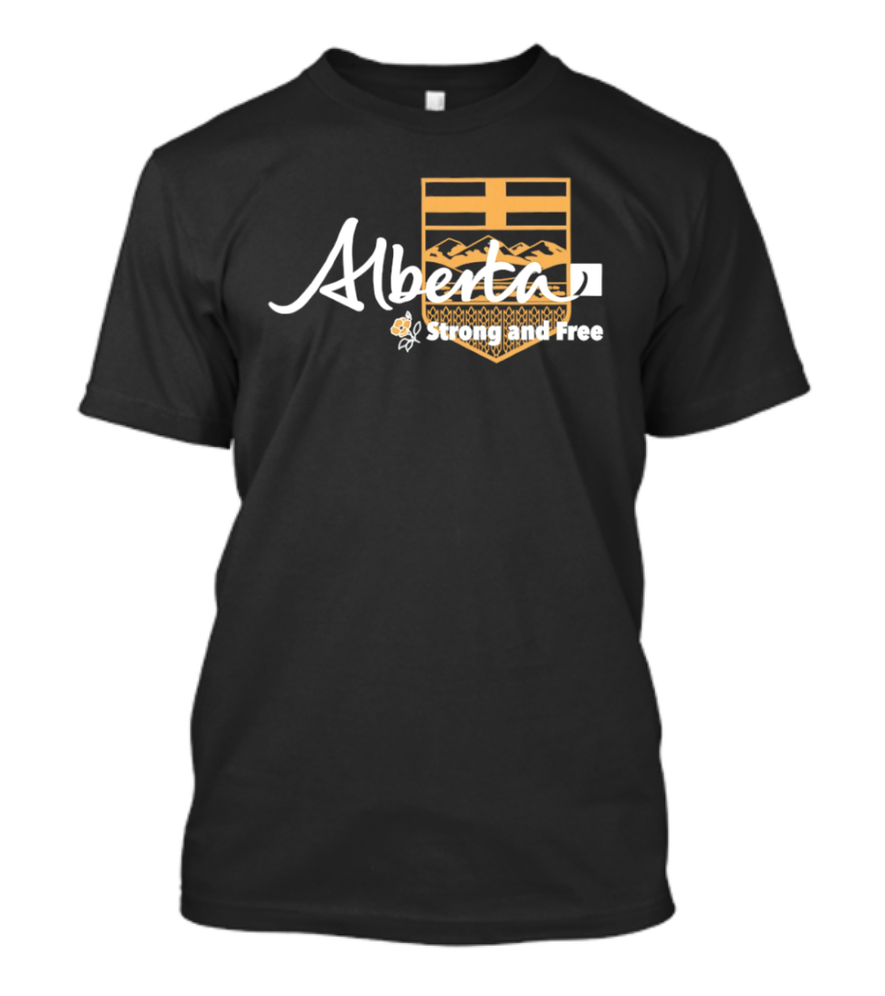 Alberta Strong And Free With Provincial Crest And Floral Accent T-Shirt