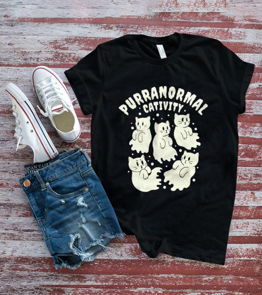 Purranormal Cativity Ghost Cats Design Halloween Cats T-Shirt