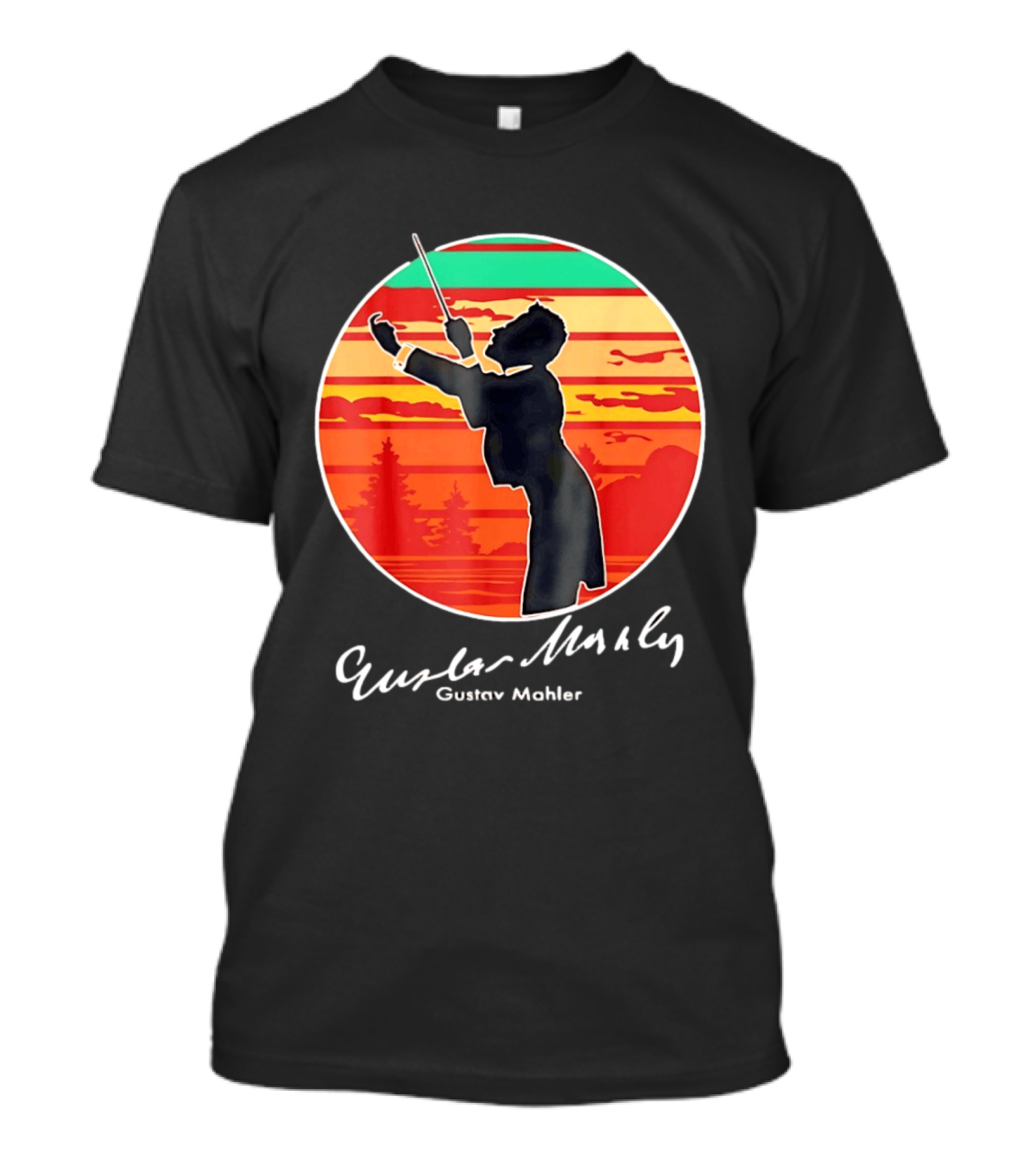 Gustav Mahler Conducting Silhouette With Vibrant Sunset T-Shirt