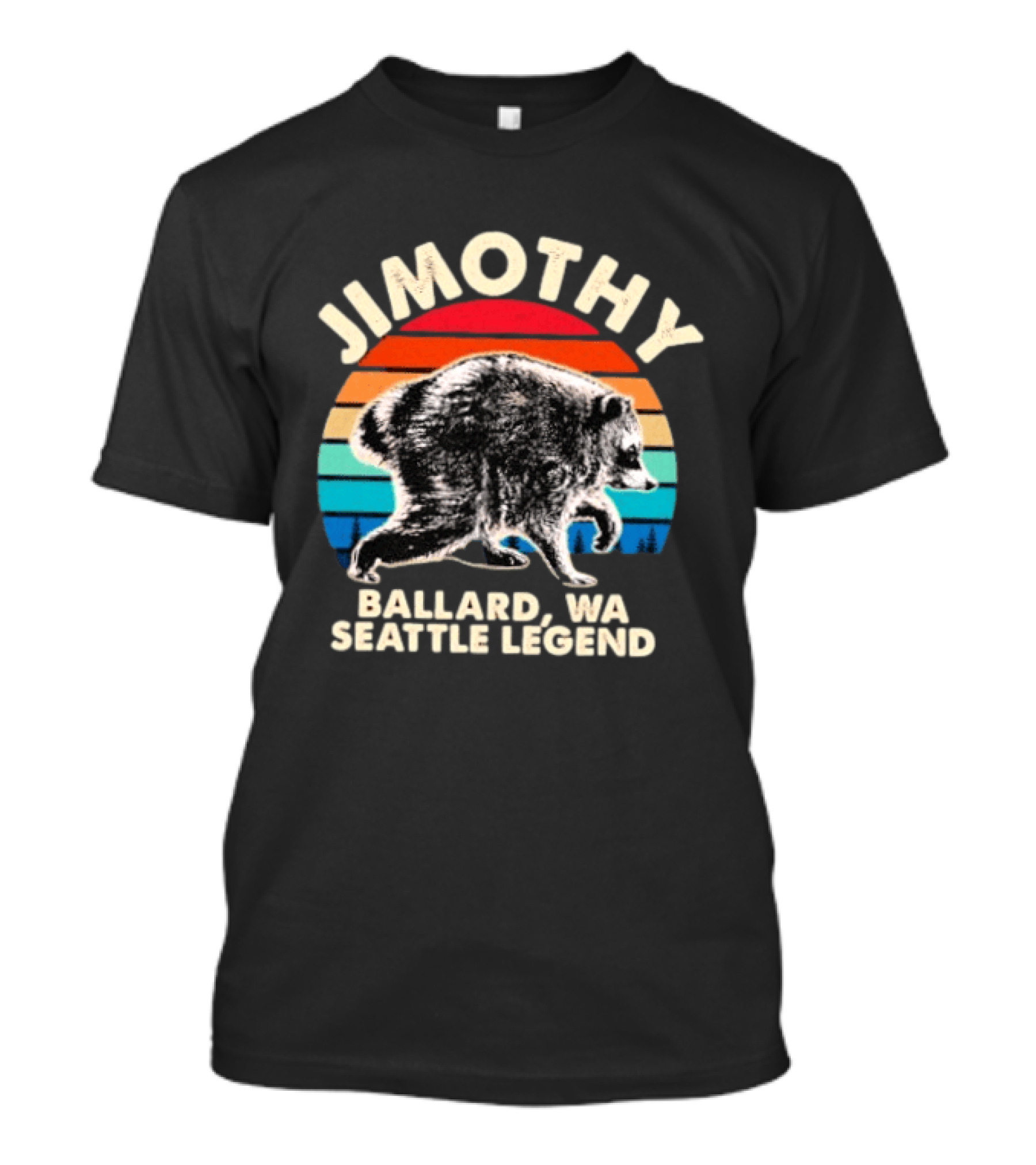 Jimothy Raccoon Ballard WA Seattle Legend Retro Vintage Sunset T-Shirt