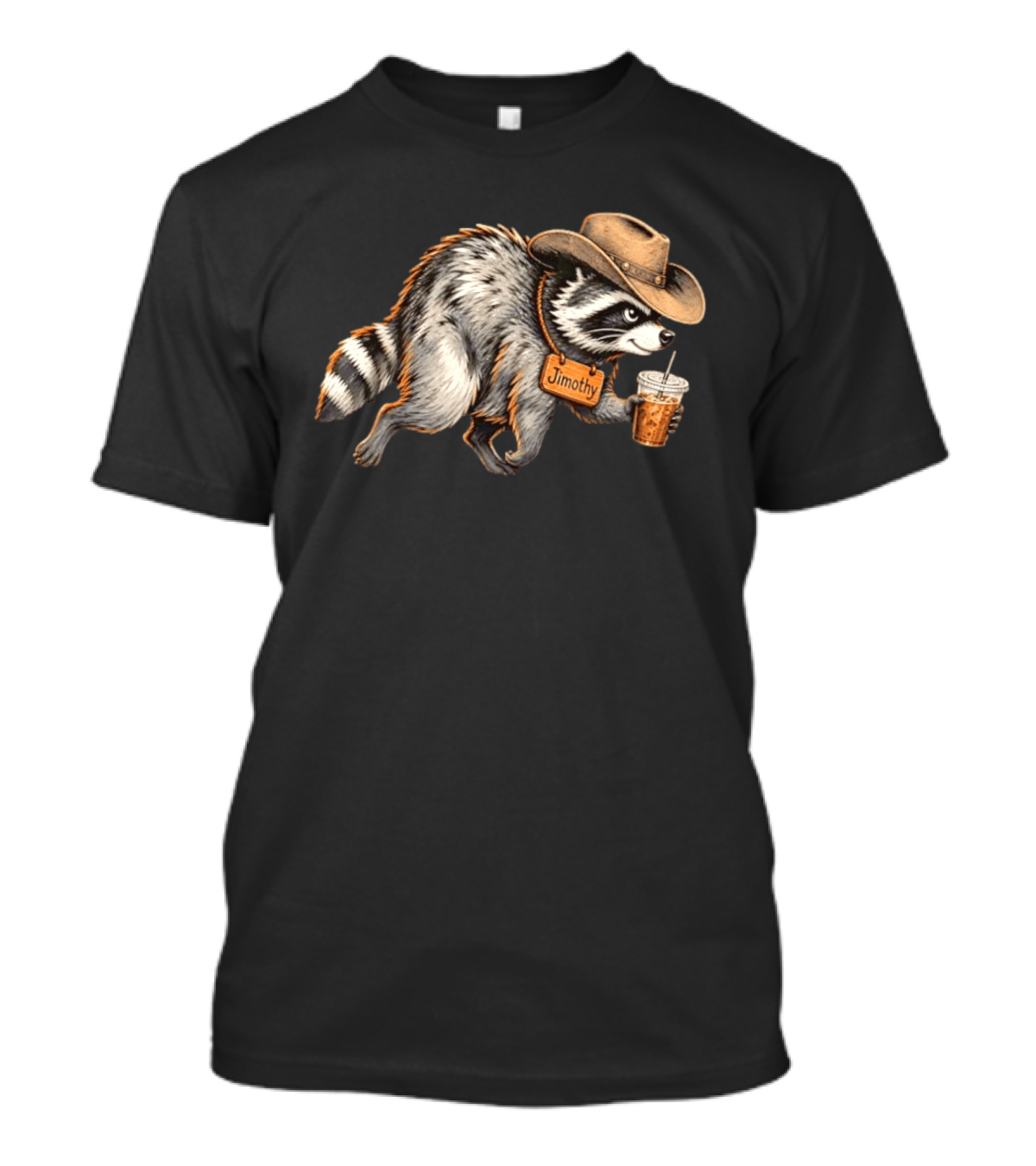 Jimothy Raccoon Cowboy With Iced Coffee T-Shirt