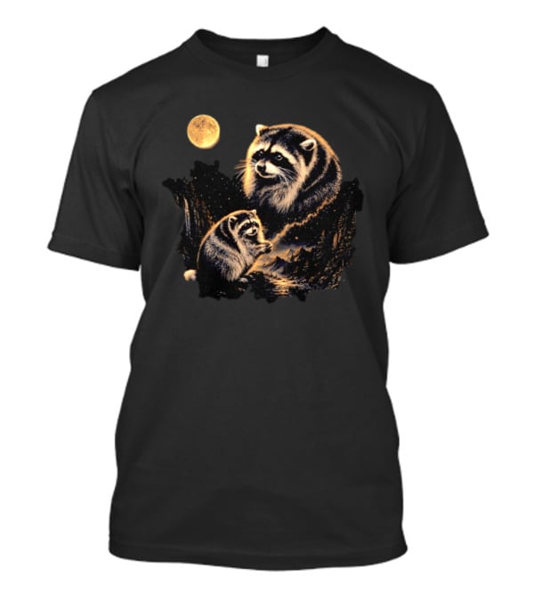Raccoon And Moonlit Night Forest Wildlife Scene T-Shirt