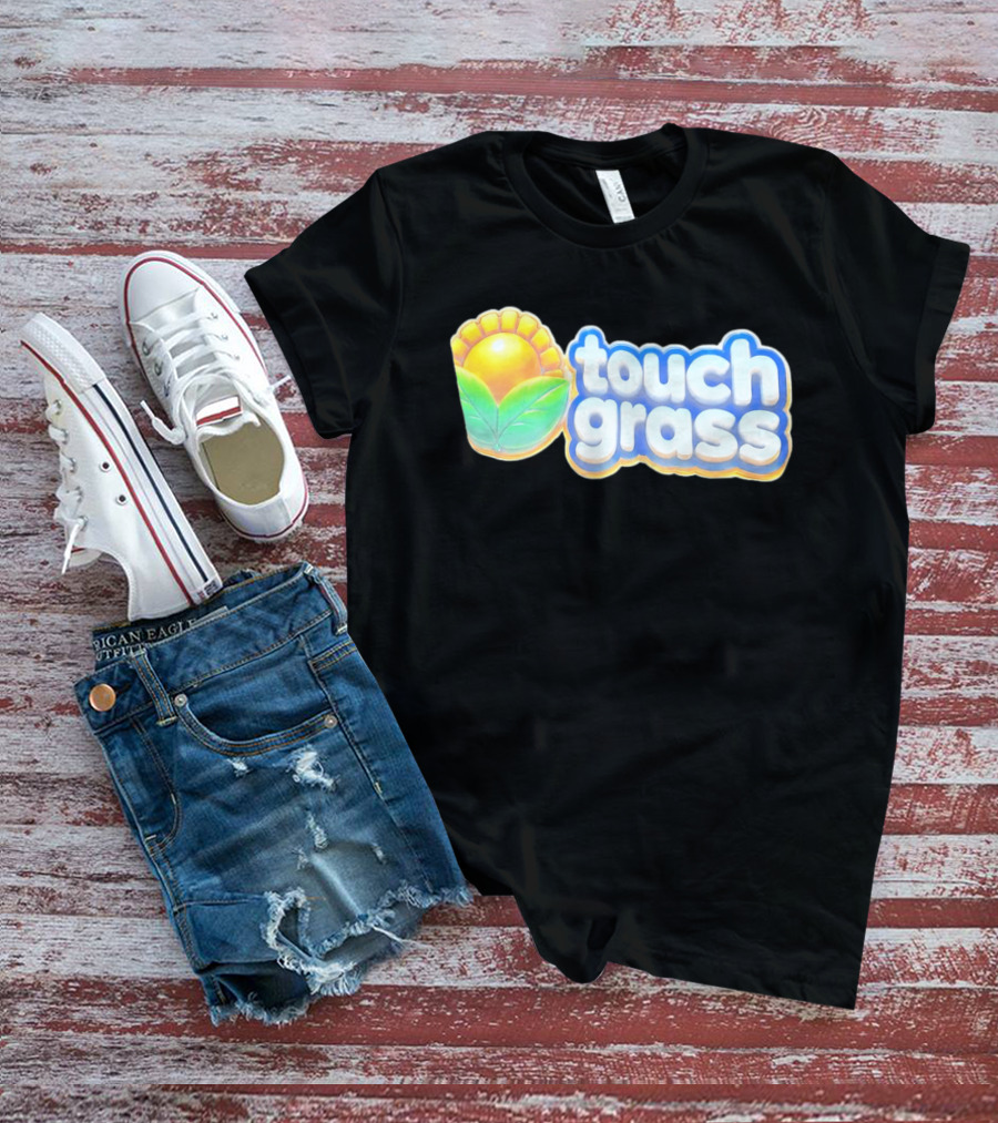Touch Grass Plants Vs Zombies Sunflower Gaming Meme T-Shirt