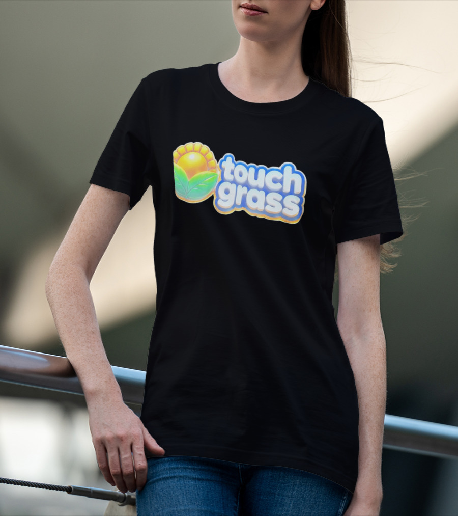 Touch Grass Plants Vs Zombies Sunflower Gaming Meme T-Shirt