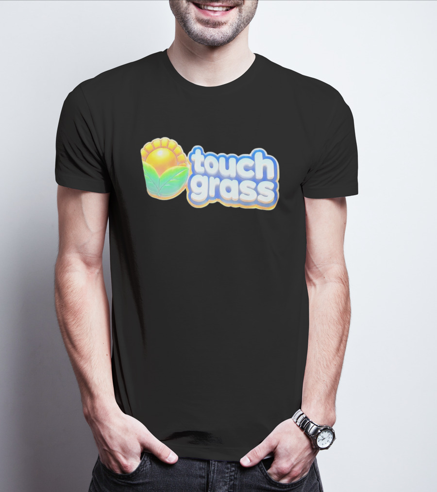 Touch Grass Plants Vs Zombies Sunflower Gaming Meme T-Shirt
