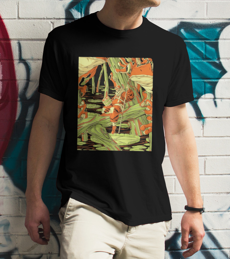 Swamp Explorer With Giant Frogs Wilderness Adventure T-Shirt