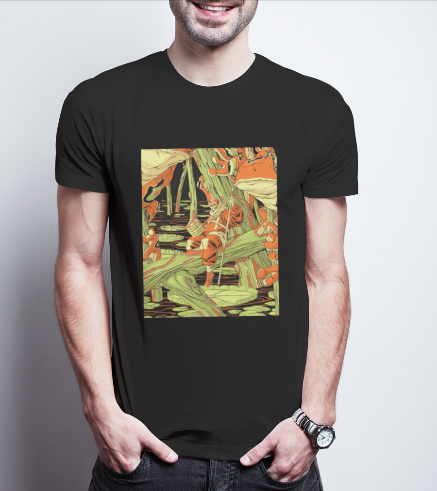 Swamp Explorer With Giant Frogs Wilderness Adventure T-Shirt