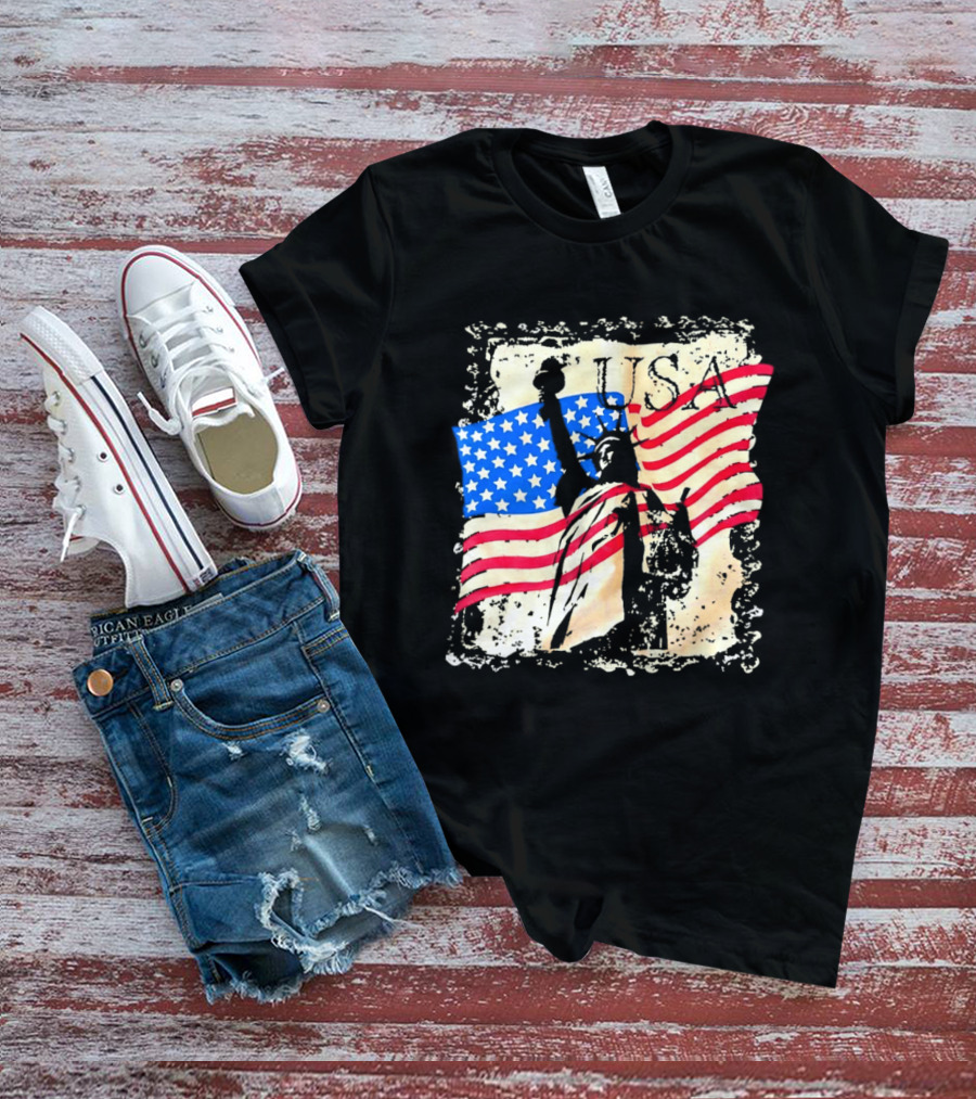 USA Statue Of Liberty American Flag T-Shirt