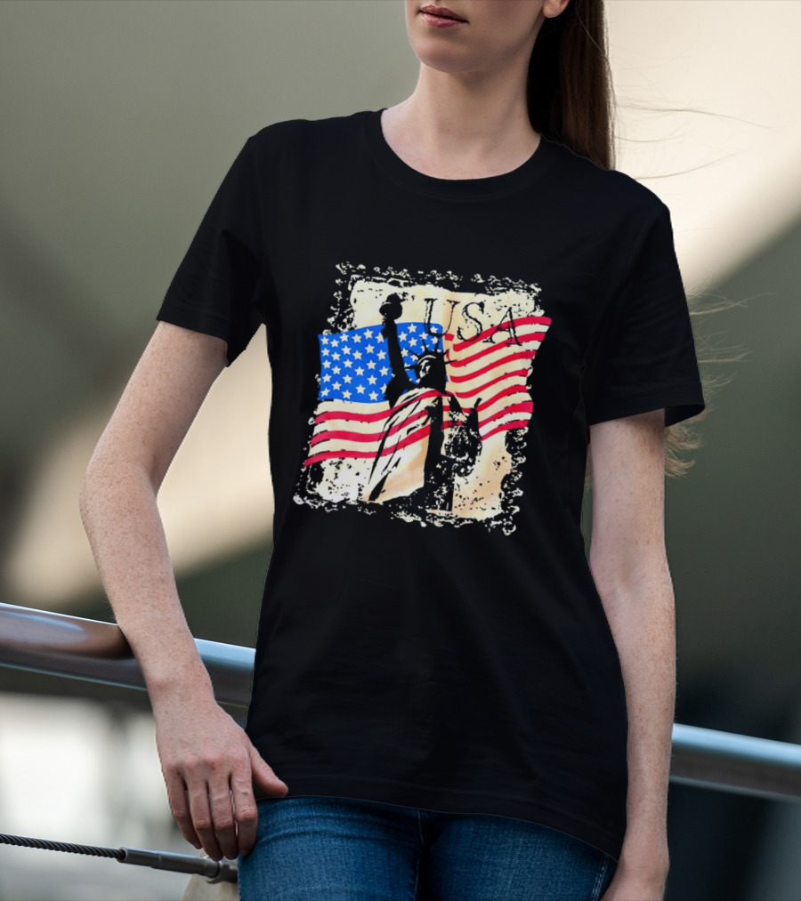 USA Statue Of Liberty American Flag T-Shirt