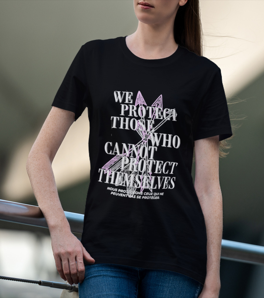 We Protect Those Who Cannot Protect Themselves Pink Sword Motif T-Shirt