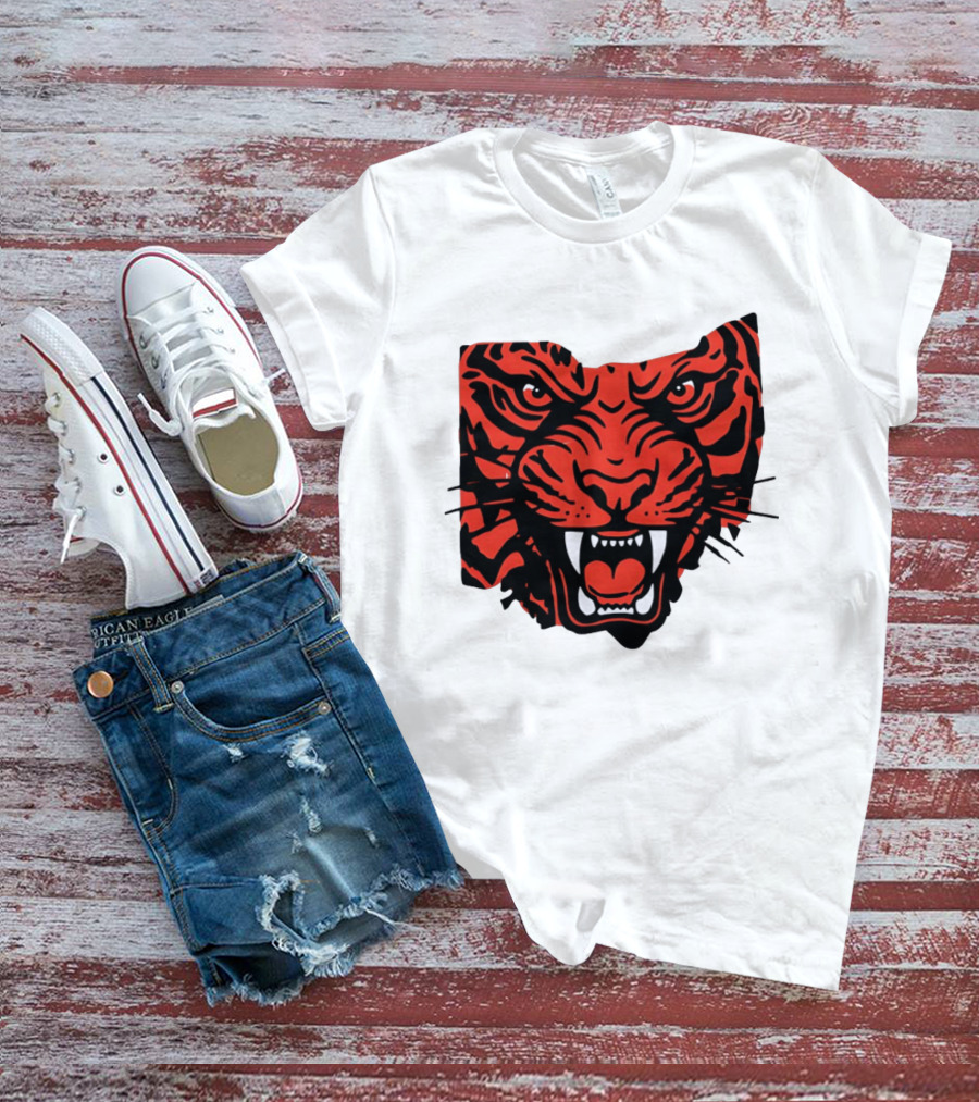 Aggressive Tiger Face Big Cat Animal Fierce Red And Black Tiger Head T-Shirt