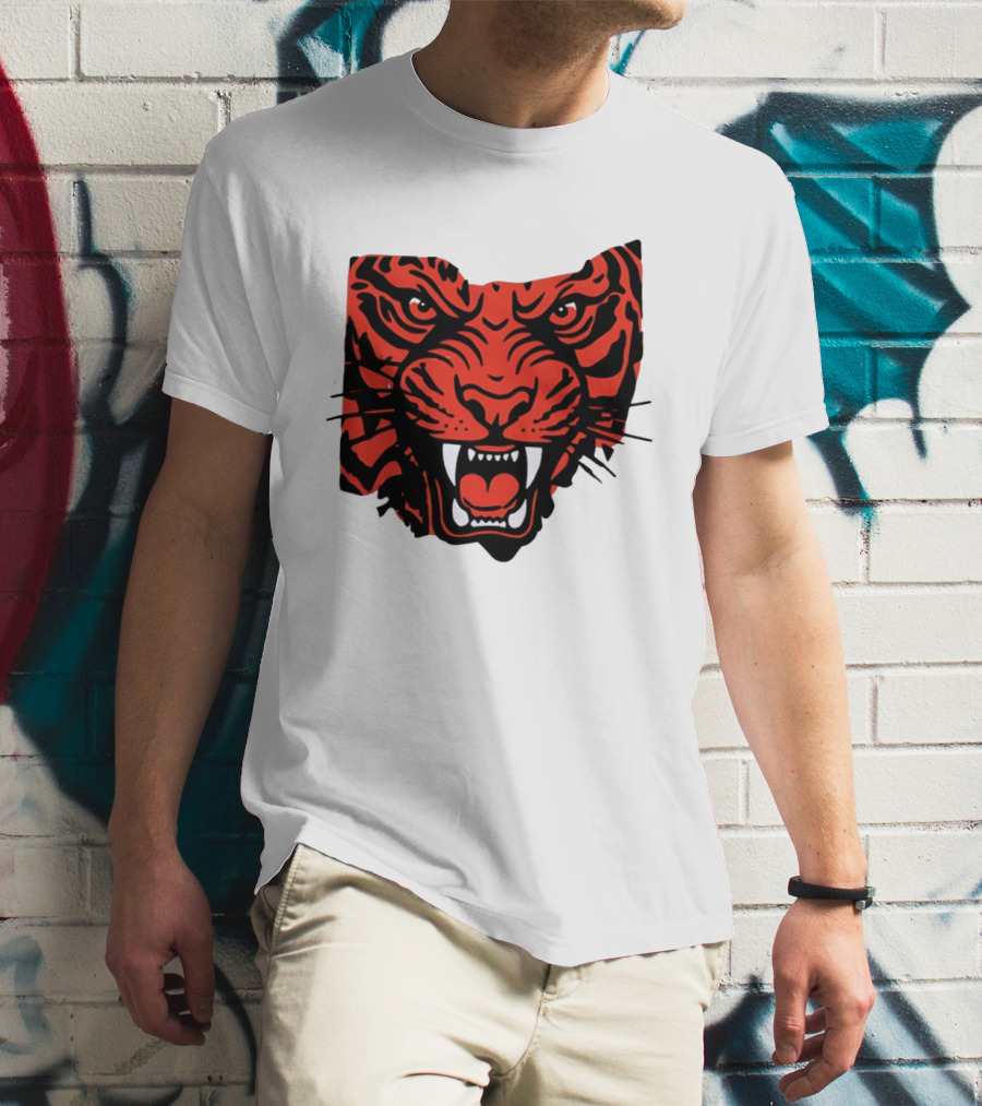 Aggressive Tiger Face Big Cat Animal Fierce Red And Black Tiger Head T-Shirt