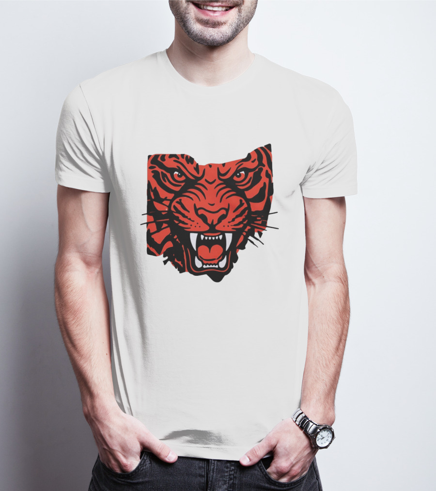 Aggressive Tiger Face Big Cat Animal Fierce Red And Black Tiger Head T-Shirt