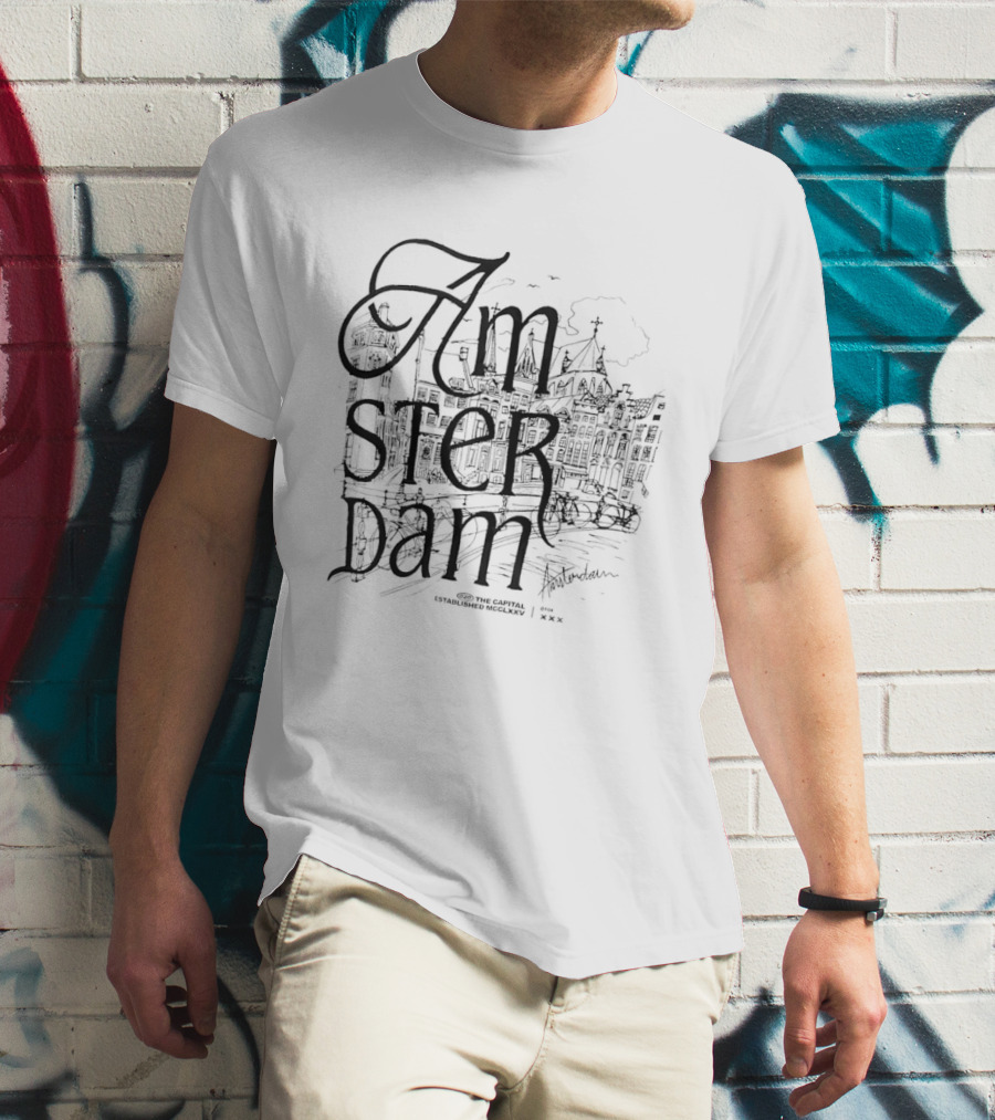 Amsterdam Capital Established MCCLXXV City Sketch Scenic T-Shirt