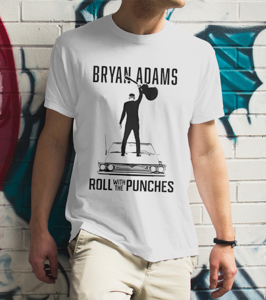 Bryan Adams Silhouette Raising Guitar On Car Roll With The Punches T-Shirt