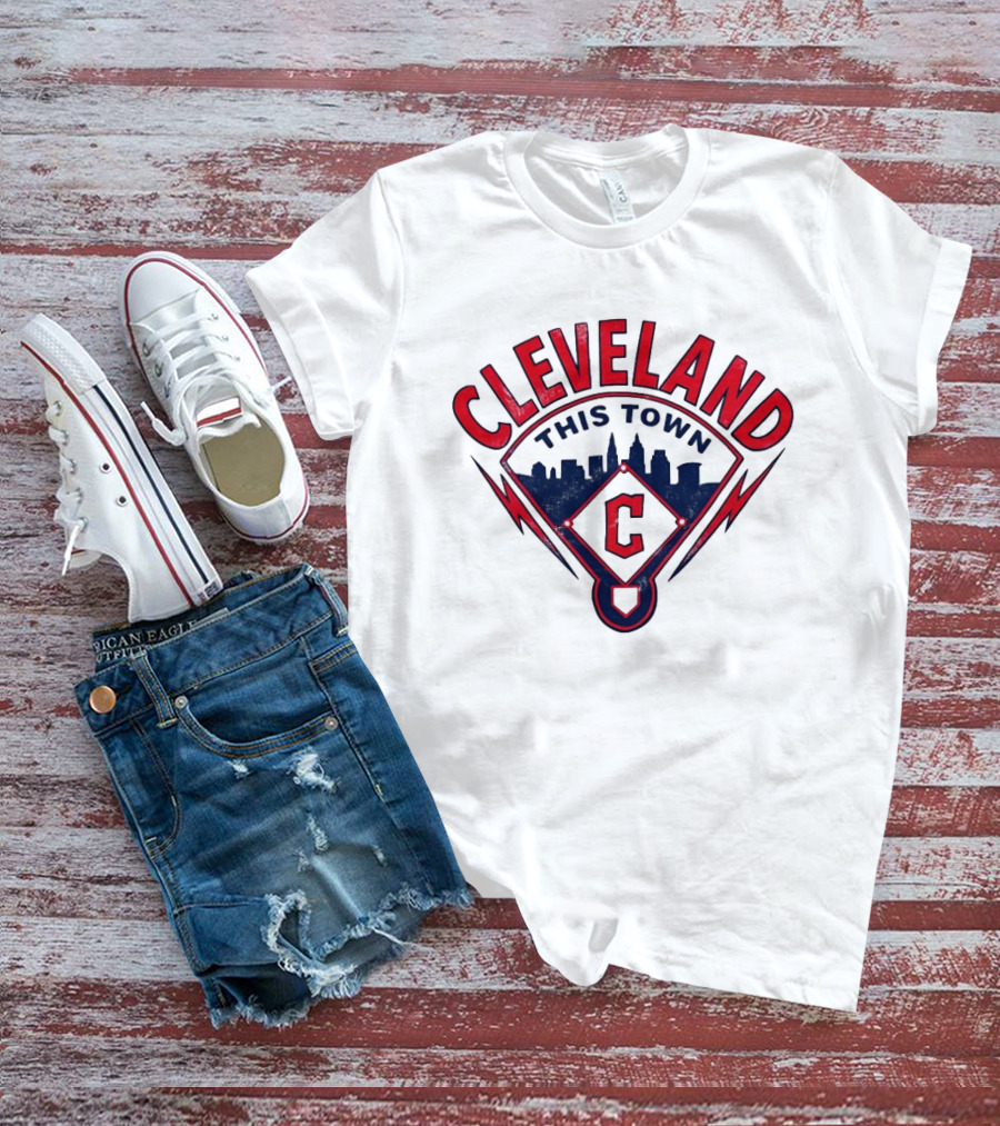 Cleveland Guardians This Town Baseball MLB Skyline Pitch Shape T-Shirt