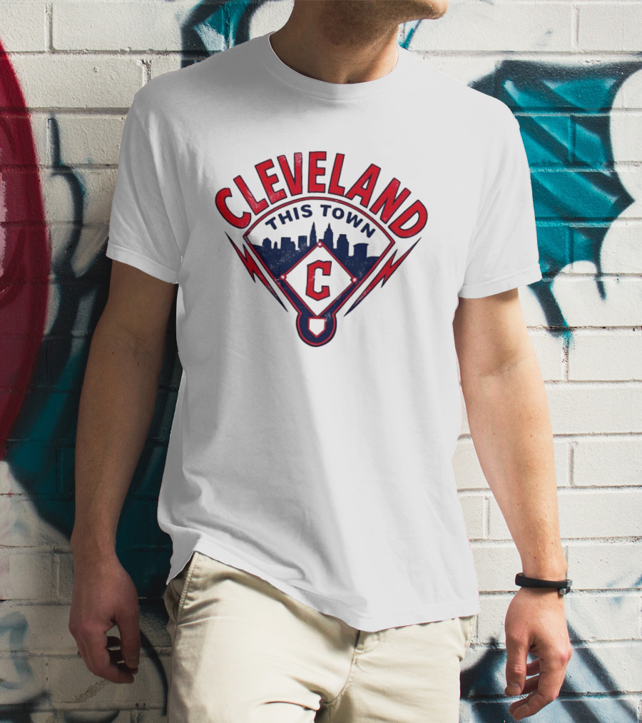 Cleveland Guardians This Town Baseball MLB Skyline Pitch Shape T-Shirt
