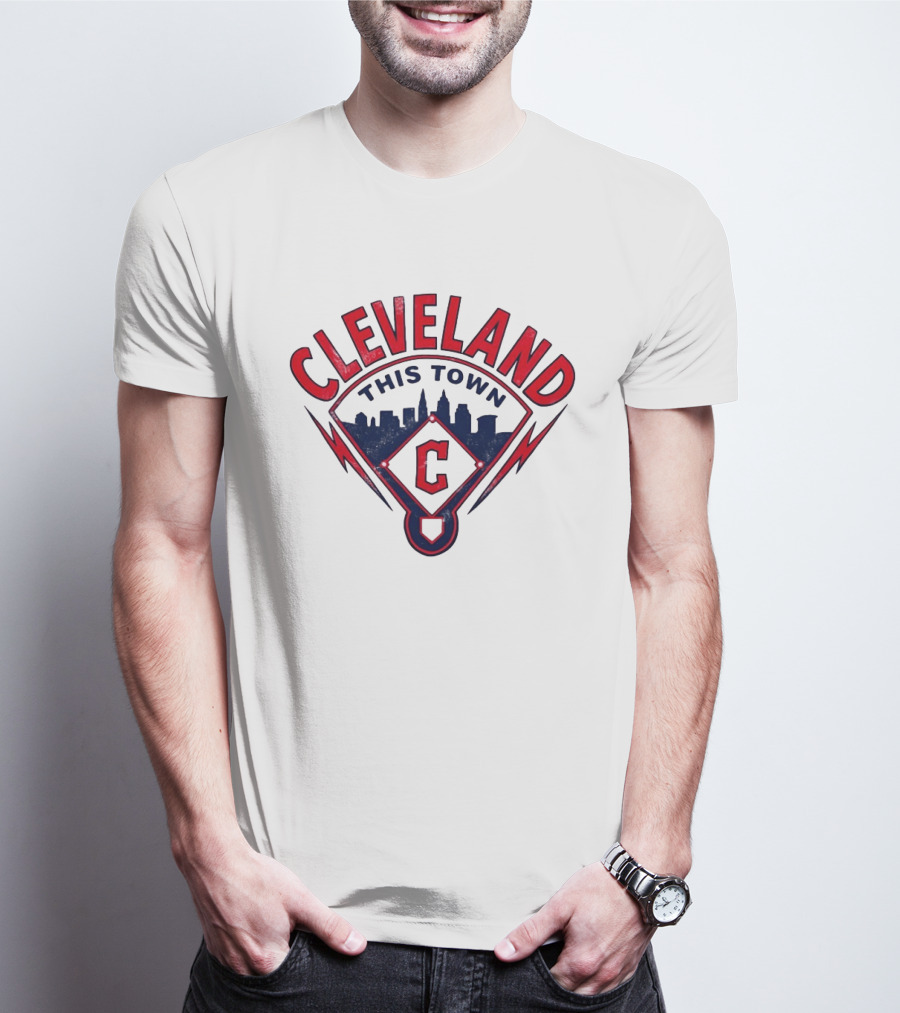 Cleveland Guardians This Town Baseball MLB Skyline Pitch Shape T-Shirt