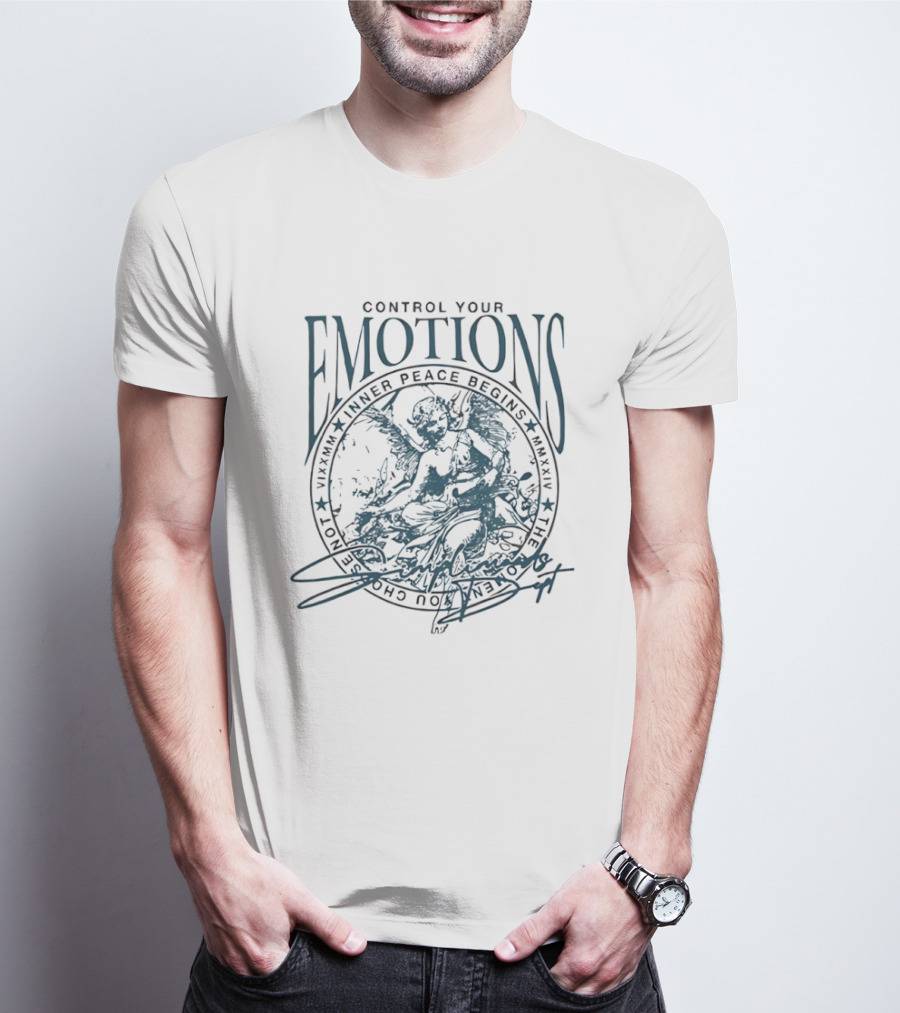 Control Your Emotions Inner Peace Begins Graphic Text Circle Motif T-Shirt