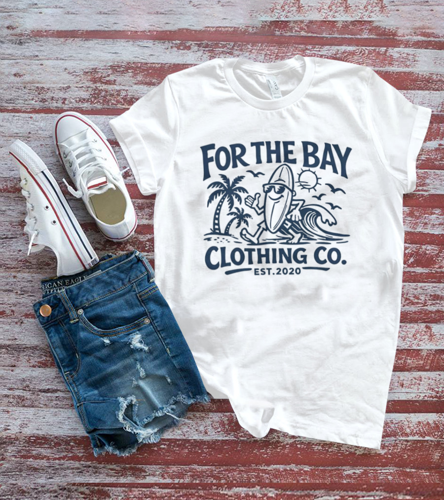For The Bay Clothing Co Est 2020 Surfing Palm Trees And Waves T-Shirt